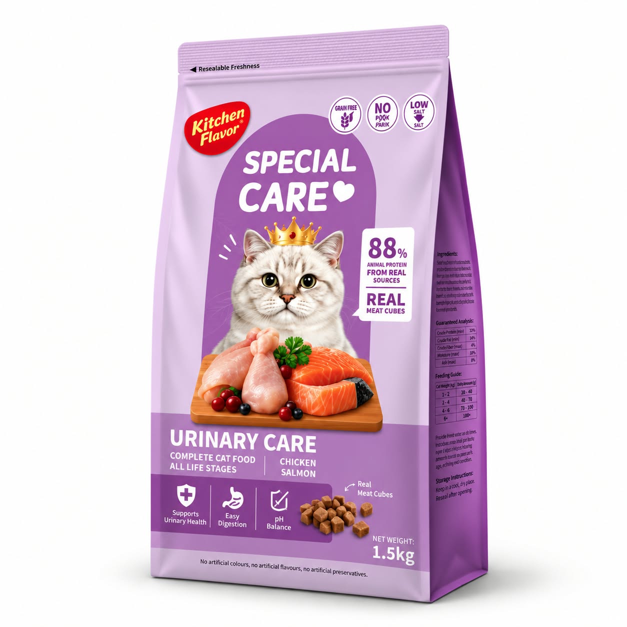 Kitchen Flavor Grain Free Special Care Urinary Care Complete Food for Adult Chicken & Salmon - 1.5 kg